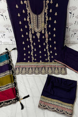 Purple Embroidered Santoon Salwar Suit