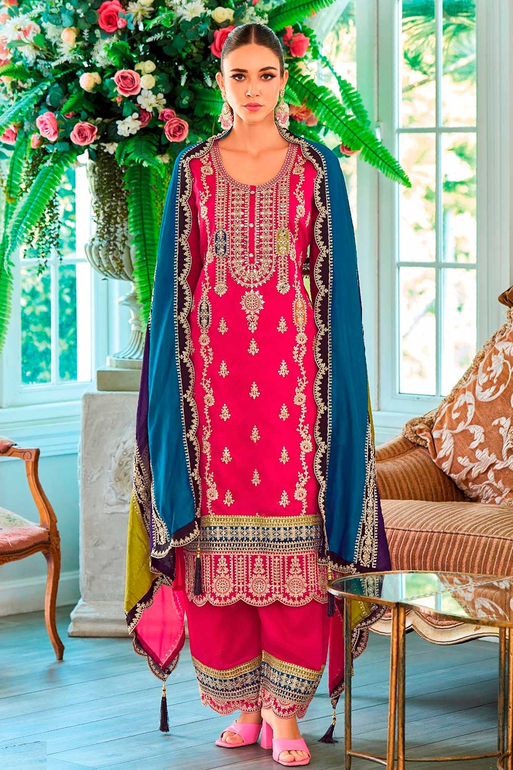 Pink Embroidered Santoon Salwar Suit