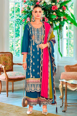 Blue Embroidered Santoon Salwar Suit