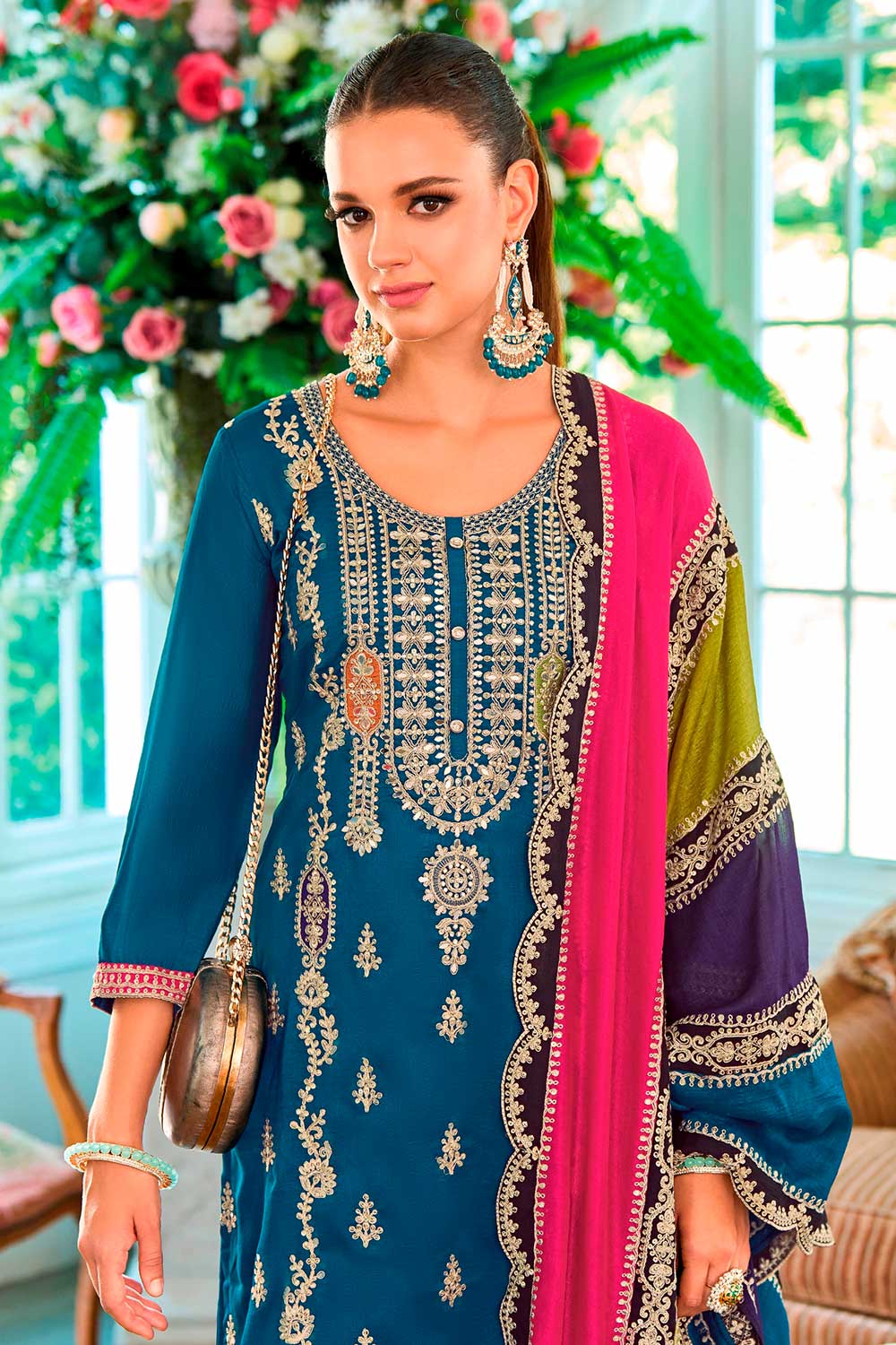 Blue Embroidered Santoon Salwar Suit