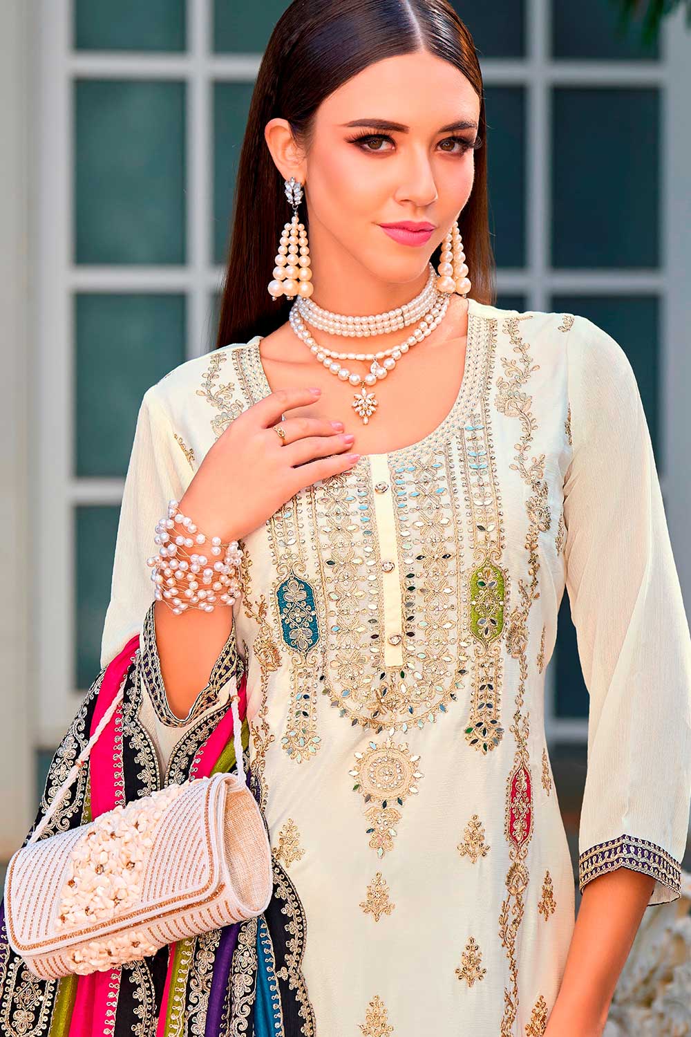 Beige Embroidered Santoon Salwar Suit