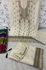 Beige Embroidered Santoon Salwar Suit