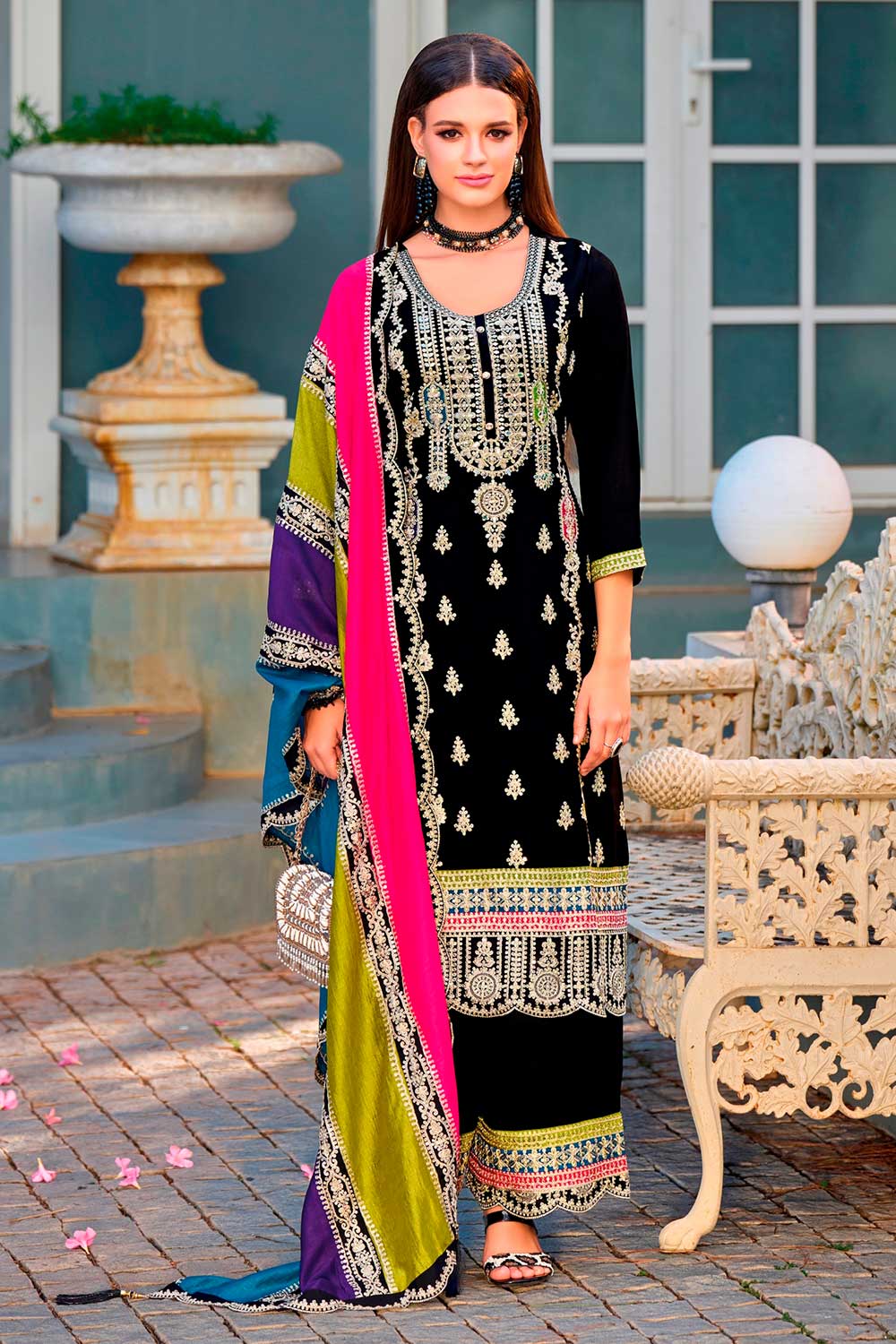 Black Embroidered Santoon Salwar Suit