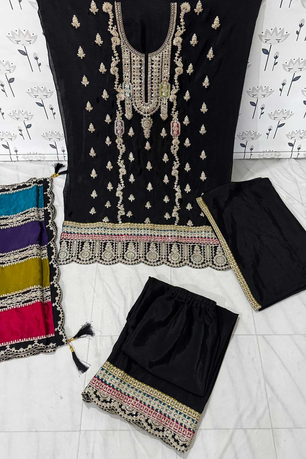 Black Embroidered Santoon Salwar Suit