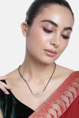 Rose Gold Plated American Diamond And Black Beaded Mangalsutra