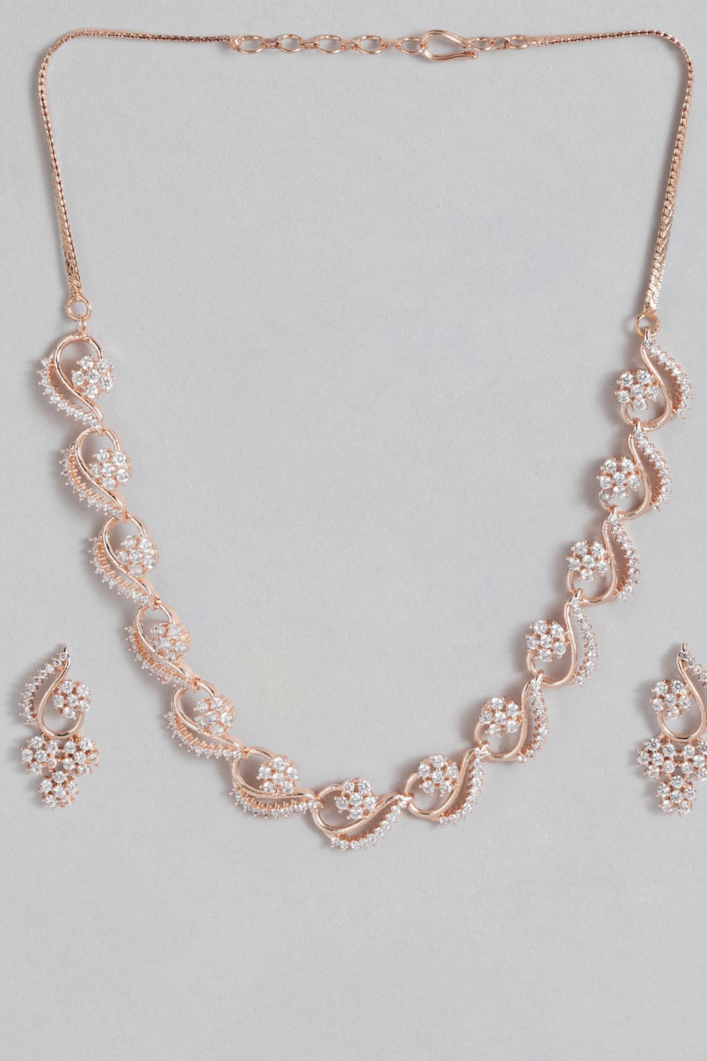 Rose Gold Plated White AD Studded Jewellery Set