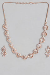 Rose Gold Plated White AD Studded Jewellery Set