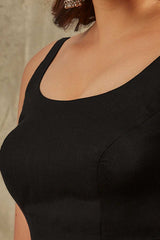 Women's Black Linen Cotton Solid Padded Blouse