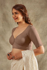 Women's Taupe Linen Cotton Solid Padded Blouse