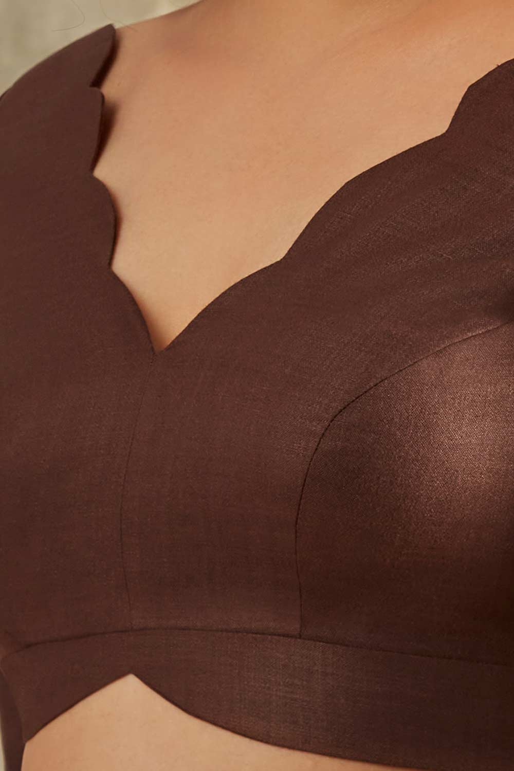 Women's Brown Linen Cotton Solid Padded Blouse