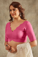 Women's Pink Linen Cotton Solid Padded Blouse