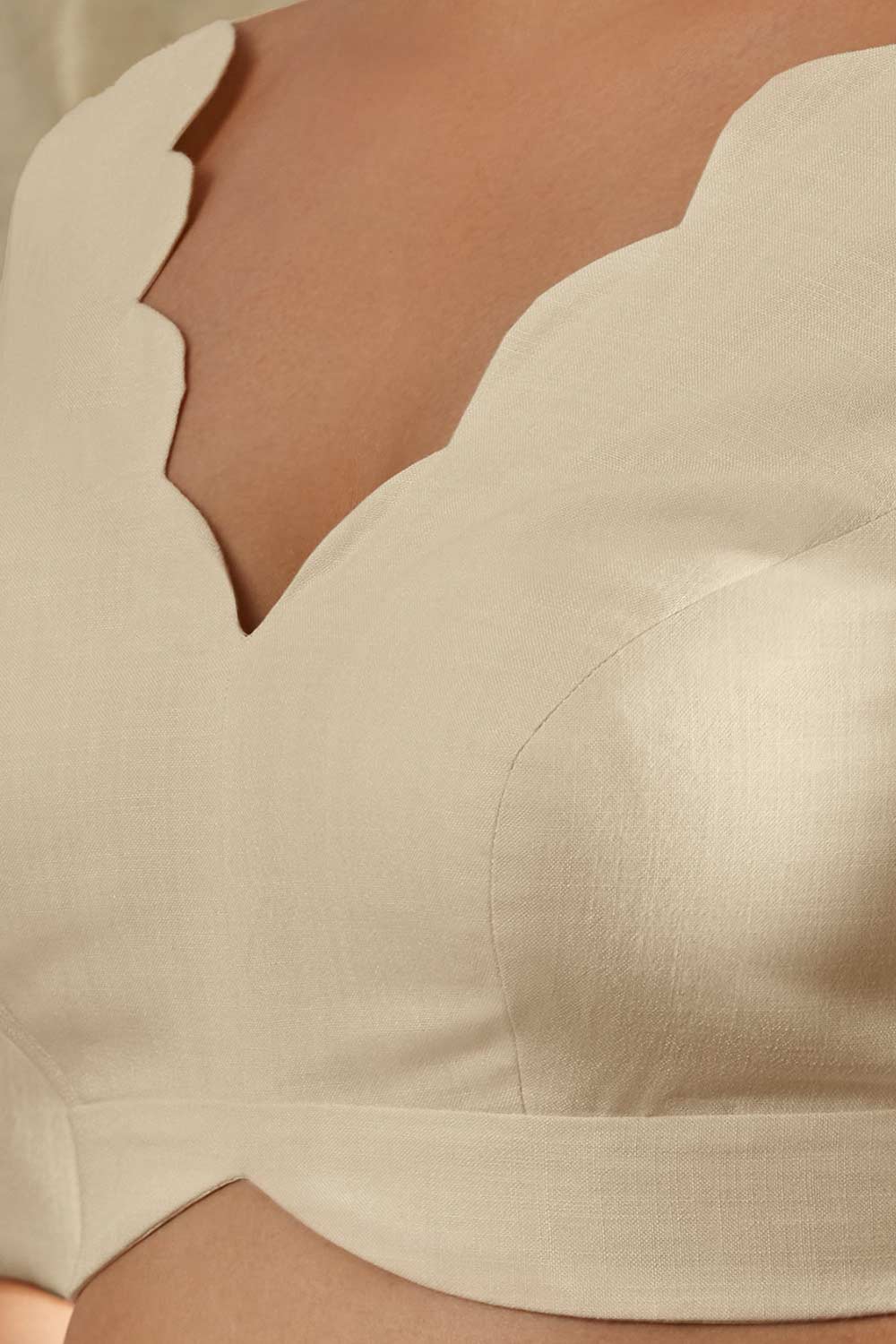 Women's Off White Linen Cotton Solid Padded Blouse