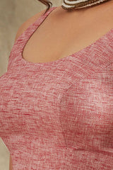 Women's Pink Khadi Cotton Woven Design Padded Blouse