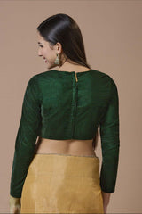 Green Velvet Solid Round Neck Full Sleeves Blouse