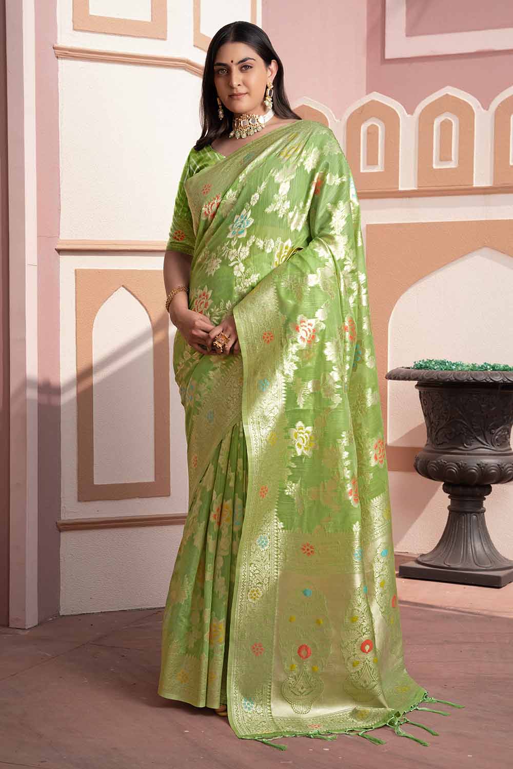 Green Woven Cotton Silk Saree