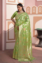 Green Woven Cotton Silk Saree