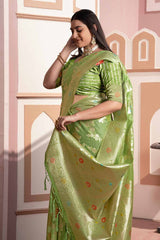 Green Woven Cotton Silk Saree