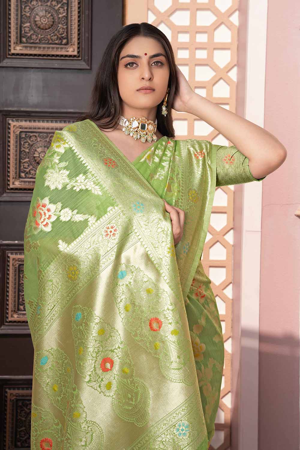 Green Woven Cotton Silk Saree