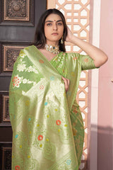 Green Woven Cotton Silk Saree