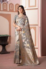 Grey Woven Cotton Silk Saree