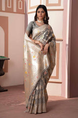 Grey Woven Cotton Silk Saree