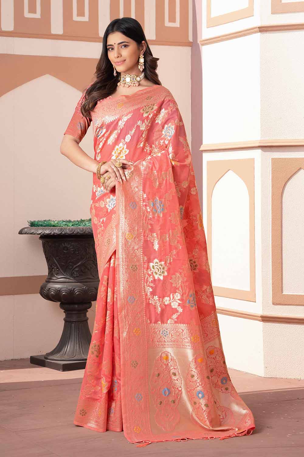 Multi-Color Woven Cotton Silk Saree