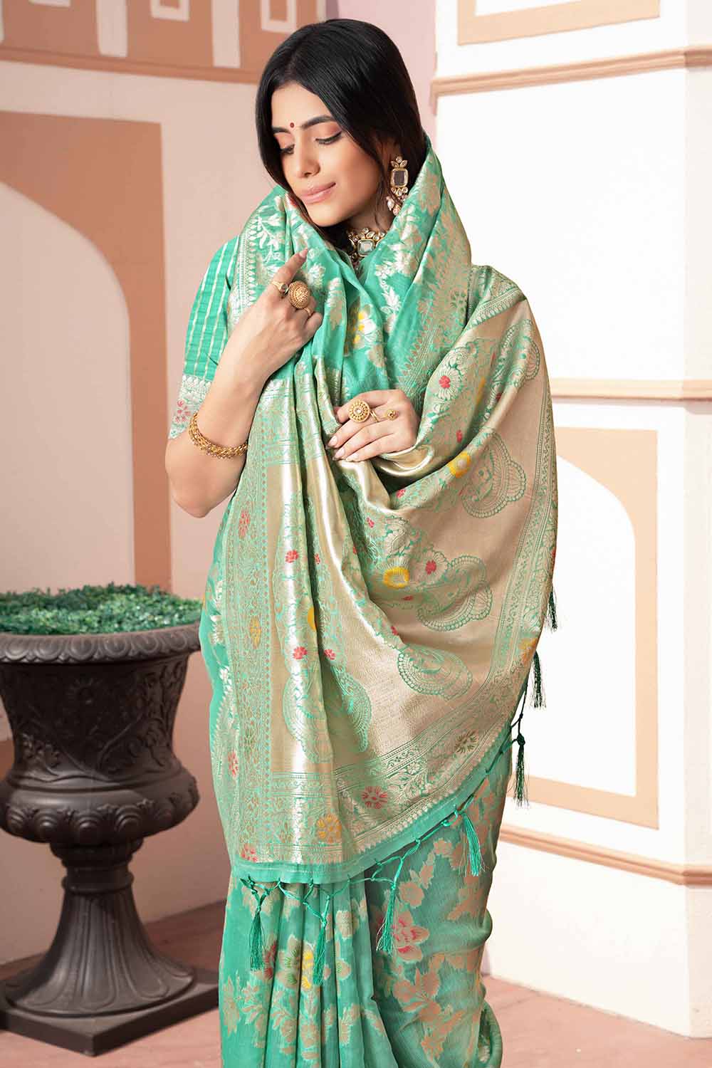 Green Woven Cotton Silk Saree