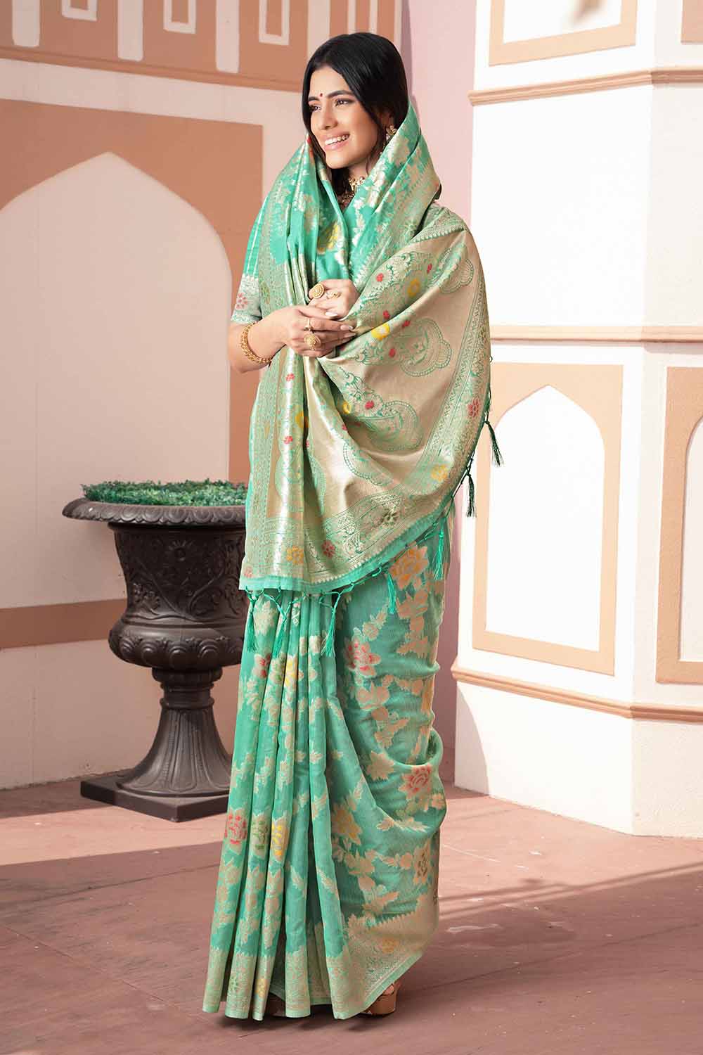 Green Woven Cotton Silk Saree