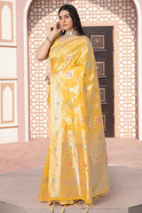 Yellow Woven Cotton Silk Saree