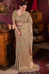 Grey Zari Organza Saree