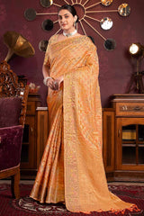 Orange Zari Organza Saree