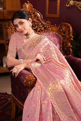 Pink Zari Organza Saree