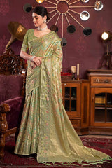 Green Zari Organza Saree