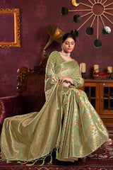 Green Zari Organza Saree