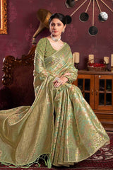 Green Zari Organza Saree