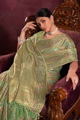 Green Zari Organza Saree