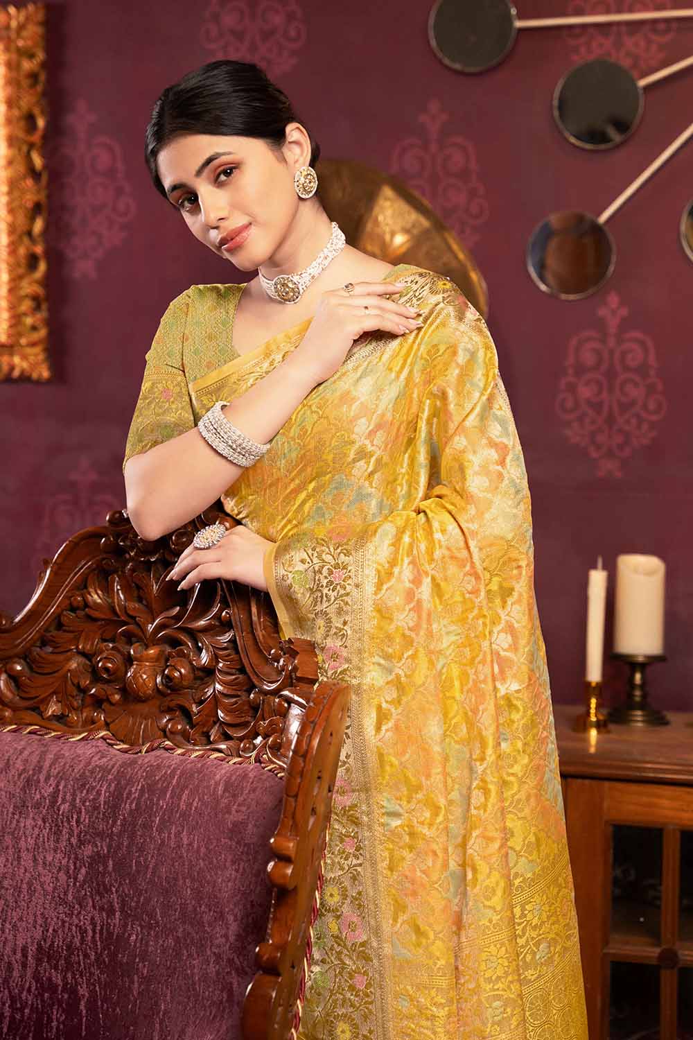 Yellow Zari Organza Saree