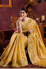 Yellow Zari Organza Saree