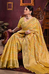 Yellow Zari Organza Saree