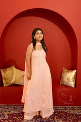 Riva Chikankari noodle strap long kurti in Peach