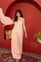 Riva Chikankari noodle strap long kurti in Peach