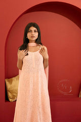 Riva Chikankari noodle strap long kurti in Rose pink