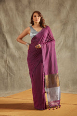 Purple Handloom Cotton Woven Design  Saree