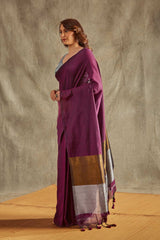 Purple Handloom Cotton Woven Design  Saree