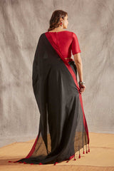 Black Handloom Cotton Solid  Saree