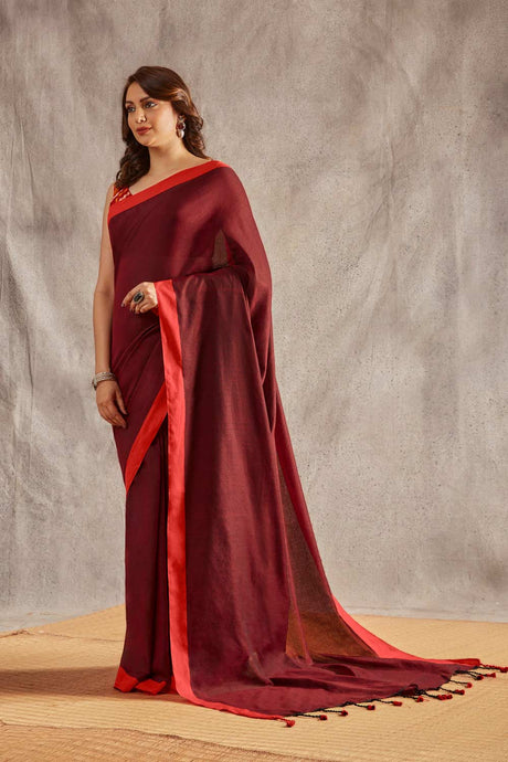 Red Handloom Cotton Solid  Saree