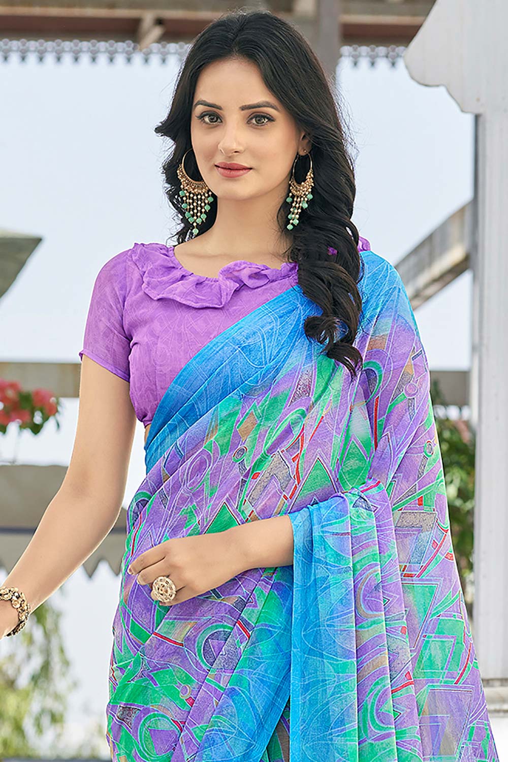 Richa Lavender Chiffon Printed Saree