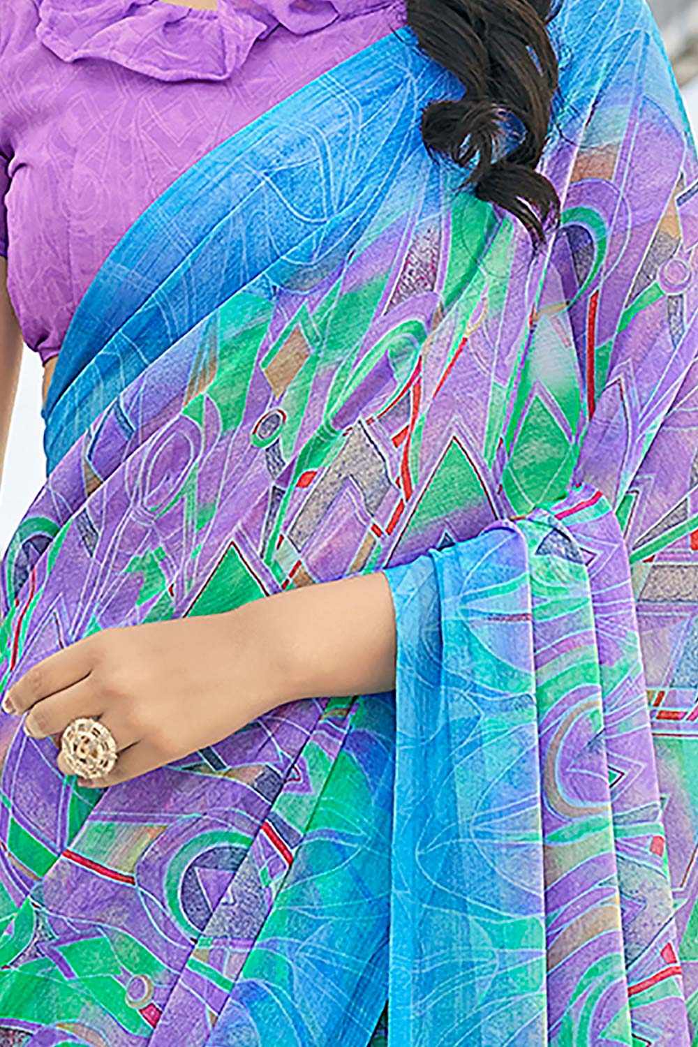 Richa Lavender Chiffon Printed Saree