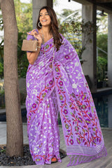 Lavender Jamdani Floral Cotton Saree