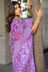 Lavender Jamdani Floral Cotton Saree